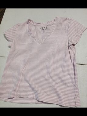 LOFT Vintage Soft Striped V-Neck Tee in Light Pink & White